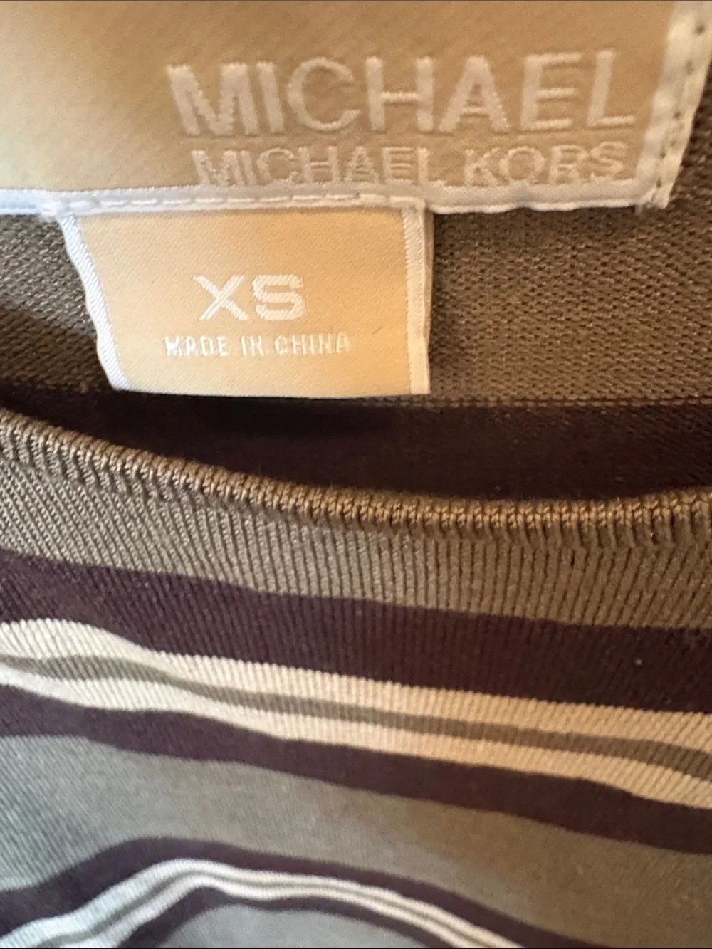 Women's Striped Olive Tank Camisole with Brown and Cream Bands